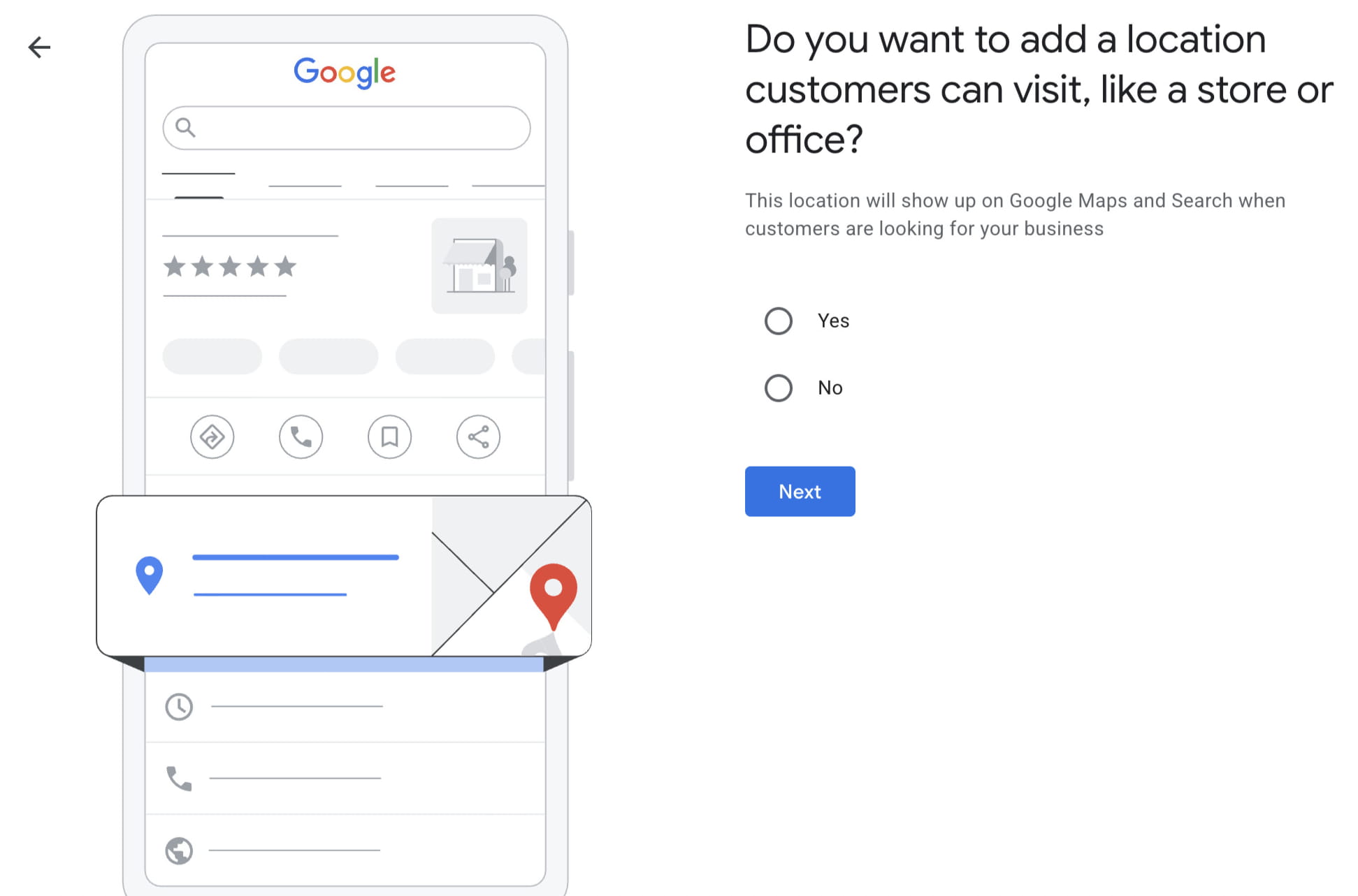 Google asks whether customers can visit you.