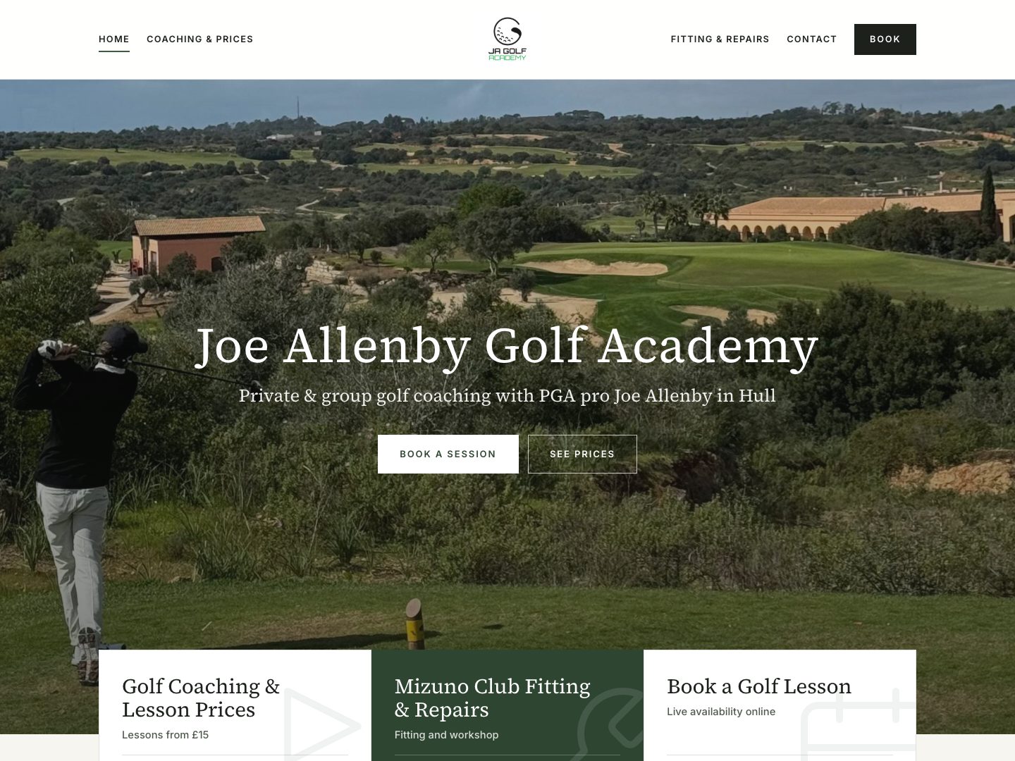 Joe Allenby Golf Academy website